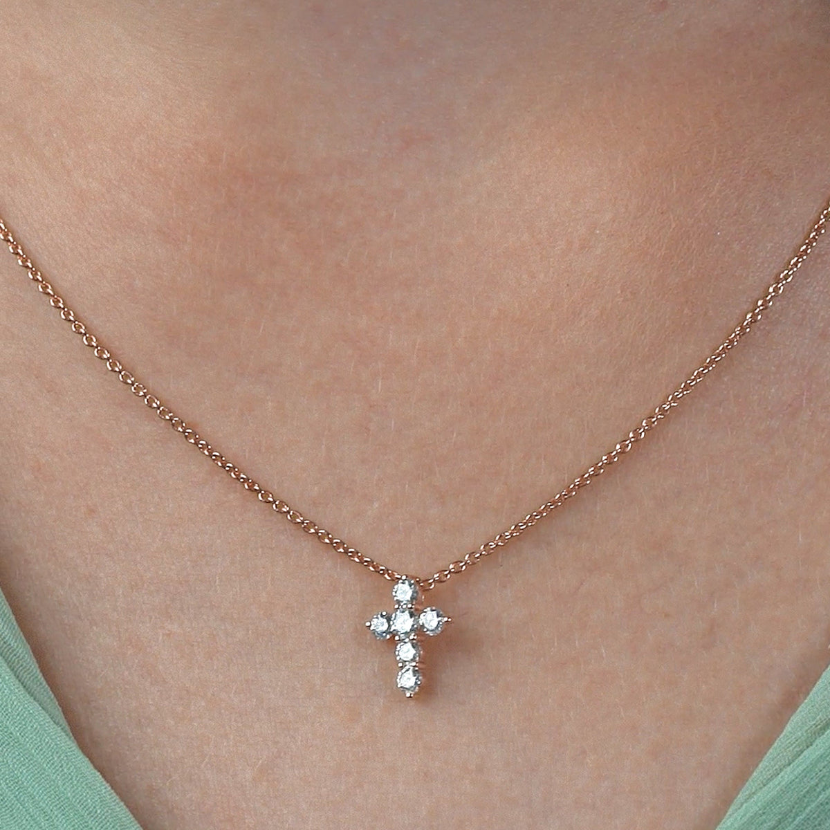 Shared-Prong 6-Stone Cross Charm Slider Pendant