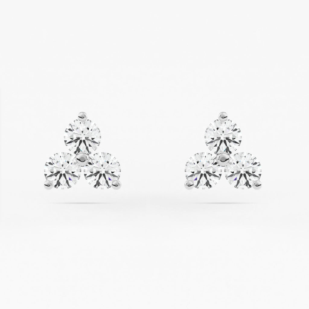 2-Prong Three Stone Cluster Stud Earrings w/ Pushback