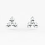 2-Prong Three Stone Cluster Stud Earrings w/ Pushback