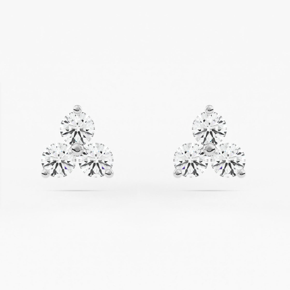 2-Prong Three Stone Cluster Stud Earrings w/ Pushback