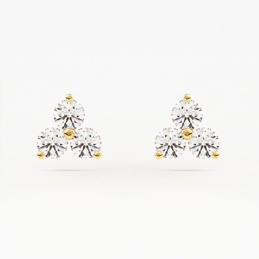 2-Prong Three Stone Cluster Stud Earrings w/ Pushback