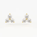 2-Prong Three Stone Cluster Stud Earrings w/ Pushback