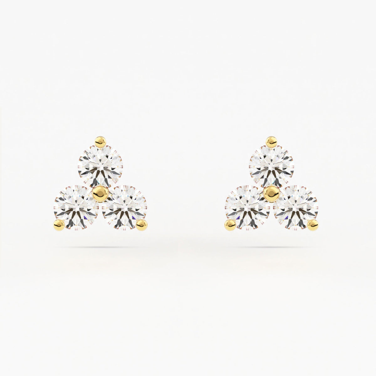 2-Prong Three Stone Cluster Stud Earrings w/ Pushback