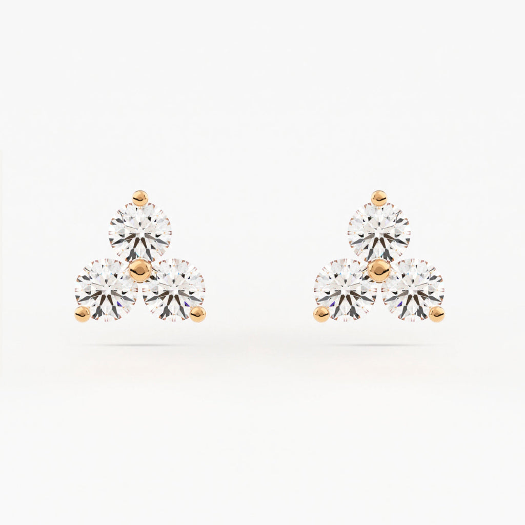2-Prong Three Stone Cluster Stud Earrings w/ Pushback
