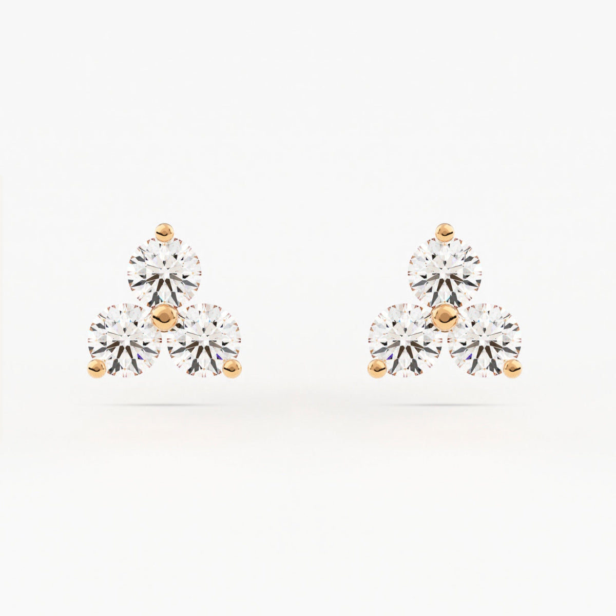 2-Prong Three Stone Cluster Stud Earrings w/ Pushback
